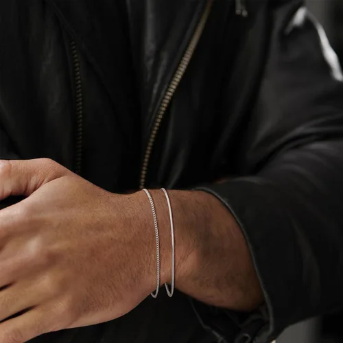 Vista 7 de Moodear Valentines Day Gifts for Him Stackable Bracelets for Men - Dainty Silver Cuban Link Stackable Snake Chain Stainless Steel Bracelets Trendy