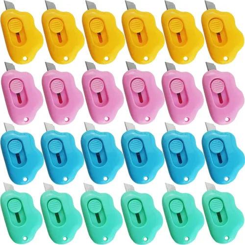 GXXMEI 24 cuchillos de utilidad en forma de nube, cortador de caja retráctil, abrecartas, cortador de papel portátil con agujero para llavero