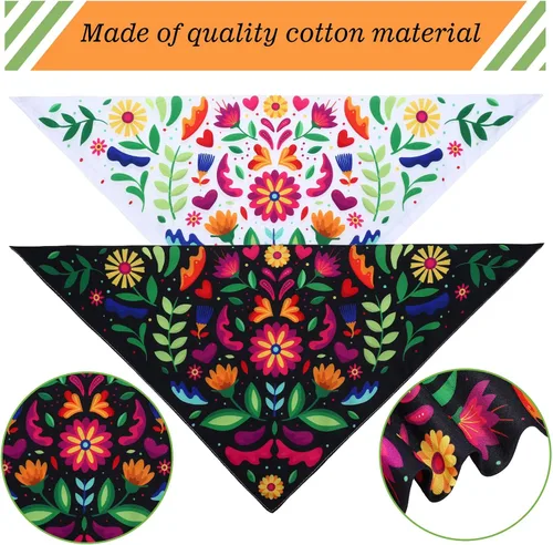 Vista 3 de Whaline Bandana mexicana para perro, bandana floral para perro, cinco de mayo, bufanda para mascotas, bufanda de doble cara ajustable de flores