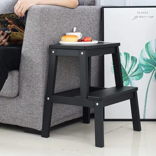 Vista 8 de HOUCHICS Taburete de madera para adultos con 400 libras, taburete de madera, taburete para adultos, taburete para ayudante de mesita de noche