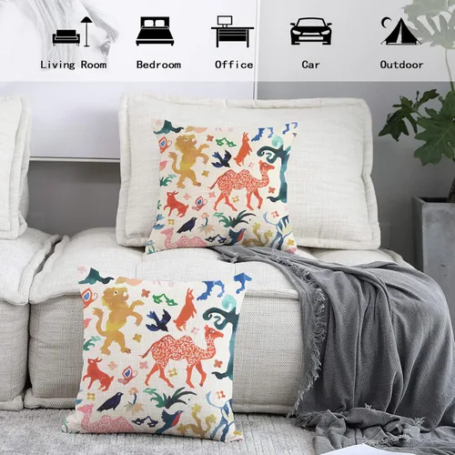 Vista 6 de 2PCS Pillow Case for Home Decorative Cushion Cover Men Women Boy Girl Room Cushion Cover for Home Traditional Chinese pattern Beasts-Multi On Ivory