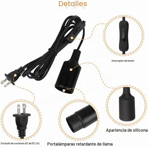 Vista 6 de Cable de luz colgante de 15 pies con enchufe, cable de enchufe