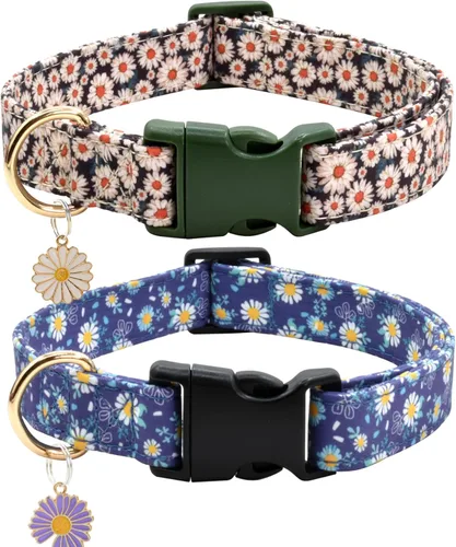 Vista 17 de Collar de perro con patrones de flores con accesorios, collares de algodón suave para perros pequeños, medianos y grandes, hembras y machos