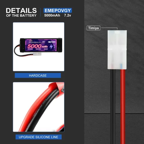 Vista 3 de 7.2V RC NiMH Batería 5000mAh Capacidad Recargable 6-Cell Flat Battery Pack (TMY Plug)