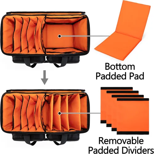Vista 3 de Trunab Bolsa de archivo de cable para DJ con parte inferior acolchada desmontable y divisores, bolsa de viaje para equipo de DJ profesional