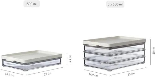 Vista 5 de Mepal Omnia - Caja de almacenamiento de alimentos con tapa, juego de 3, 17 onzas, ideal para embutidos, queso y más, diseño apilable, blanco
