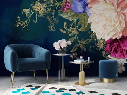 Vista 2 de Murwall Floral Wallpaper Bohemian Flower Wall Mural Mediterranean Home Decor Living Room Bedroom Entryway Cafe Design