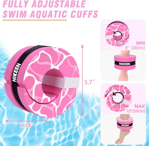 Vista 4 de Hikeen Swim Aquatic Cuffs,High-Density EVA Water Aerobics Float Ring Fitness Pool Exercise Weights Set, Water Ankles Arms Belts with Adjustable