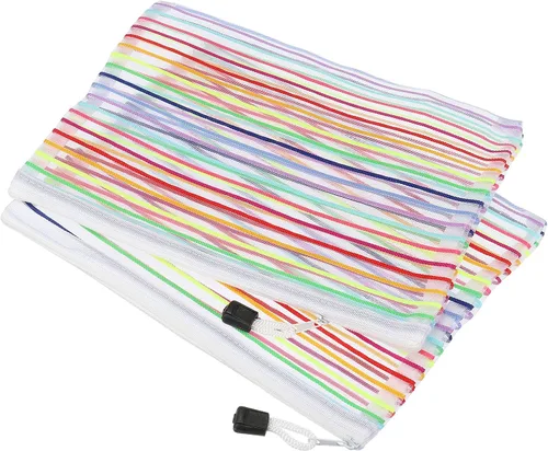 Vista 10 de MECCANIXITY Bolsas de malla con cremallera, estuche colorido A5 para lápices de documentos, organizador de almacenamiento para suministros de Azul