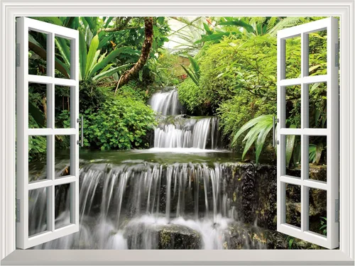 Vista 10 de FLFK Adhesivo de pared falso para ventana, mural de pared de cascada para decoración de pared, calcomanías de pared para pegar y despegar, 24 x 16