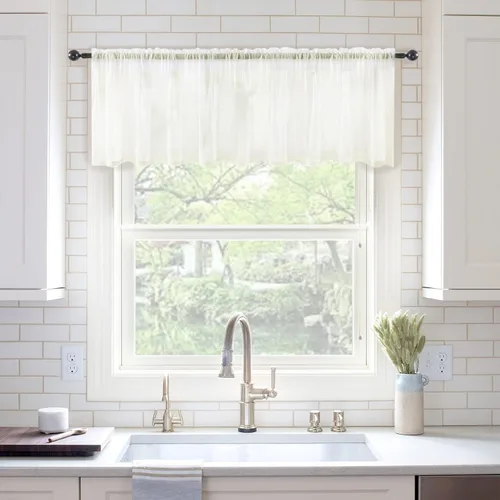 Vista 13 de MIULEE Cortinas de Media Ventana Transparentes con Bolsillo para Barra, Cortinas de Gasa Semitranslúcidas Extra Anchas para Ventana Pequeña, Cocina