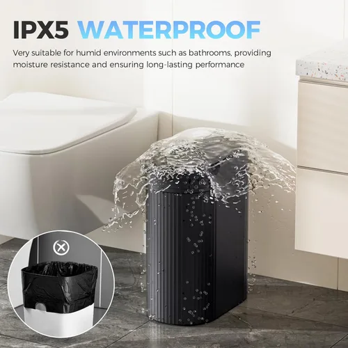 Vista 3 de jinligogo Basurero de baño de 5 galones con tapa, sensor de movimiento automático, color negro, cubo de basura delgado e impermeable sin contacto