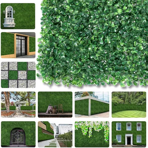 Vista 6 de ZXMOTO Paneles de setos artificiales de boj de 10 x 10 pulgadas, 24 piezas de pantalla de privacidad de vegetación sintética, decoración de pared