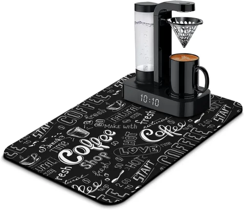 Vista 75 de Tapete de barra de café para encimeras 19inx12in, absorbente para ocultar las manchas, antideslizante, accesorios para bar de cafetería, cabe debajo