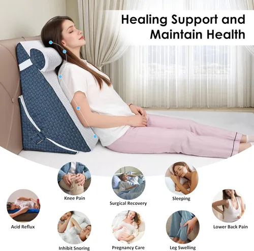 Vista 3 de Almohada de cuña de cama para dormir, juego de 3 almohadas de cuña para después de la cirugía, cuñas de almohada ajustables de 7 y 12 pulgadas