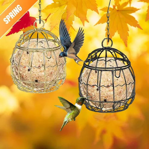 Vista 5 de Comedero colgante de metal para pájaros con ganchos, comederos de bolas de sebo para aves silvestres, jardín al aire libre