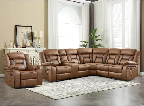 Vista 27 de EBELLO Sofá reclinable manual de piel sintética, sofá reclinable de 2 asientos con consola central, almacenamiento oculto y portavasos, sillón