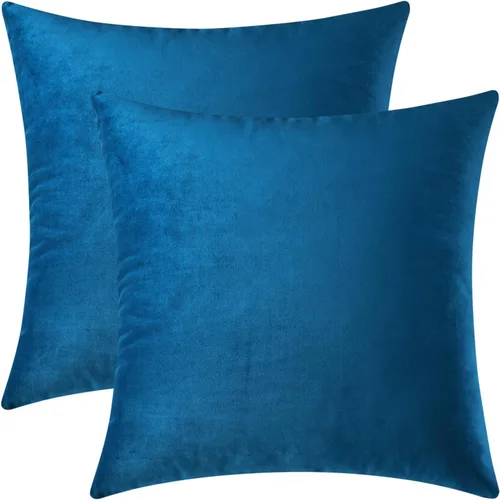Mixhug - Fundas de almohada decorativas de terciopelo, fundas de cojín para sofá y cama, juego de 2 fundas azules, 16 x 16 pulgadas