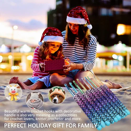 Vista 6 de Coopay Ganchos de ganchillo cálidos, 9 tamaños de 2.25 a 6.5mm, agujas de ganchillo ergonómicas de sirena extra largas para tejer a ganchillo Sirena