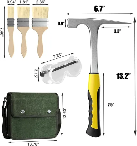 Vista 5 de Kit de Martillo de Pico de Roca de Geología de 10 Piezas, Herramientas de Martillo de Geología, Martillo de 32 Onzas y Juego de 3 Cinceles