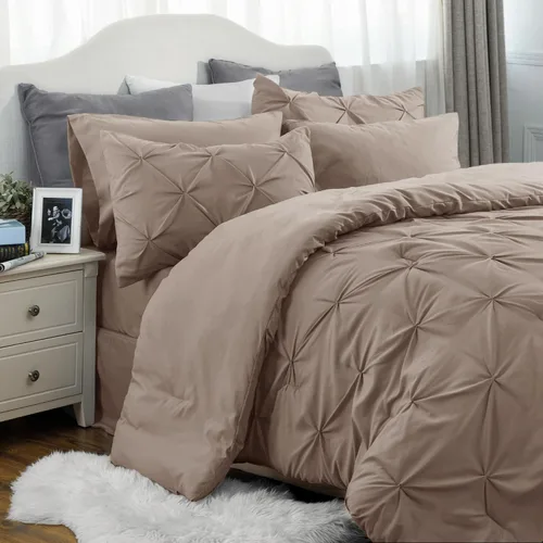 Vista 24 de Bedsure Juego de edredón tamaño individual XL, juego de ropa de cama extra largo de 5 piezas, cama plisada rosa en una bolsa con edredón, sábanas