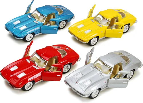 KiNSMART - 1963 Chevy Corvette Stingray Escala 1:36 5" Modelo de metal fundido a presión de juguete clásico de juguete (4 juegos)