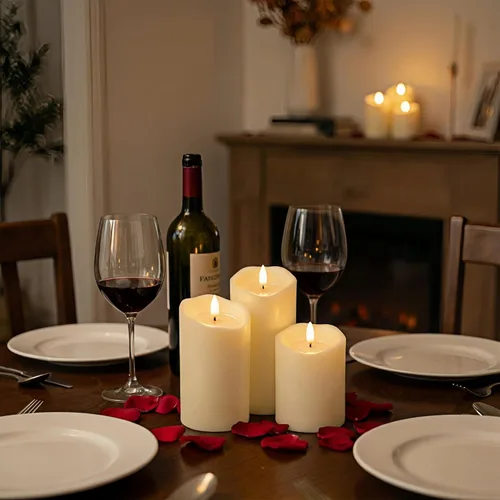 Vista 5 de ANGELLOONG Velas sin llama con control remoto para decoración de mesa, velas falsas parpadeantes que funcionan con pilas, velas de batería