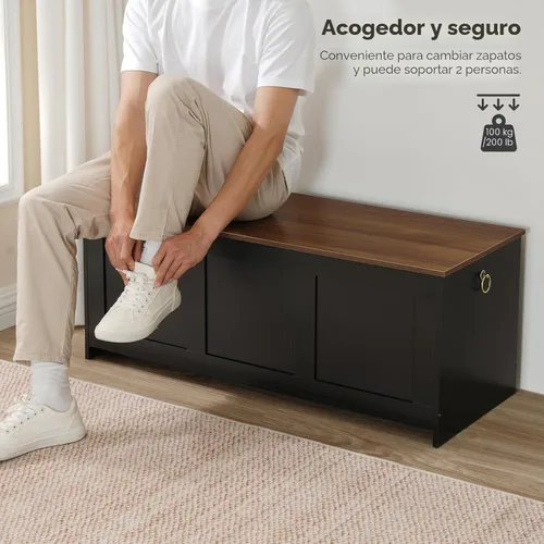 Vista 7 de HOOBRO Banco de almacenamiento, baúl de almacenamiento de madera retro de 39.3 pulgadas, baúl de almacenamiento de madera, baúl de juguetes con tapa