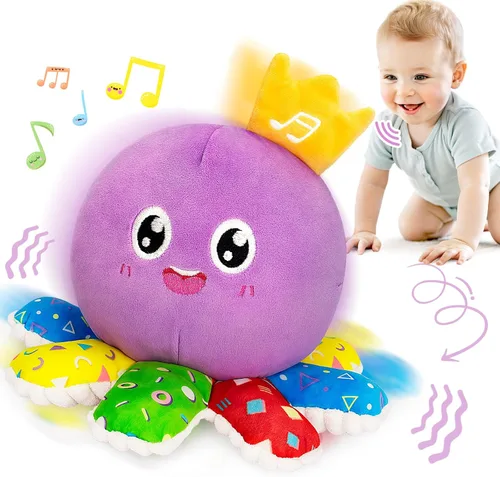 IJIGU Juguetes musicales para bebés de 6-12-18 meses, juguete de pulpo de peluche interactivo de múltiples funciones para gatear y bailar, regalos