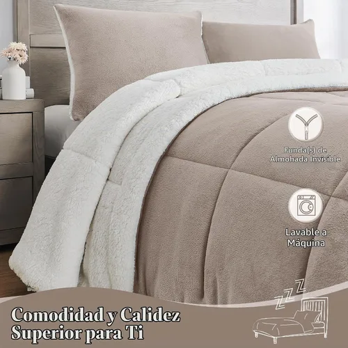 Vista 5 de Juego de edredón individual Basic Beyond - Edredón de microminka de sherpa para cama individual, juego de edredón suave y cálido para cama Gris