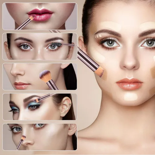 Vista 7 de HEYMKGO Brochas de maquillaje, 15 unidades, color dorado champán, juego de brochas de maquillaje profesional, brocha para base, difuminar, rubor
