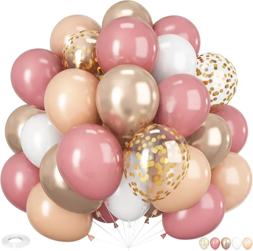 Vista 23 de Globos negros de oro rosa, 35 globos de 12 pulgadas para decoración de fiesta de cumpleaños de mujer