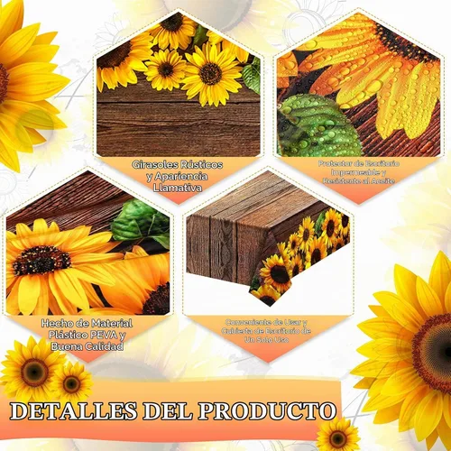 Vista 3 de Tegeme Mantel desechable de plástico de madera con girasol, 42.5 x 70.8 pulgadas, 1 unidad