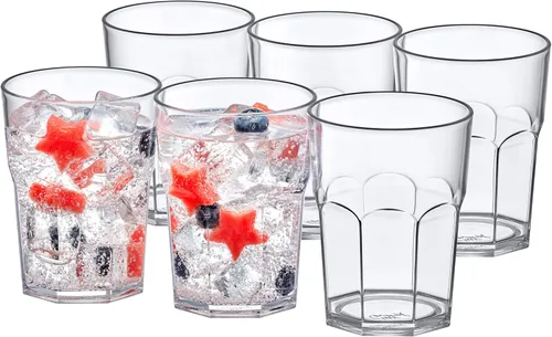 Amazing Abby - Affinity - Vasos de plástico de 14 onzas (juego de 6), vasos de plástico reutilizables, apilables, sin BPA, inastillables, aptos para