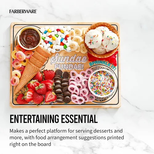 Vista 3 de Farberware Sundae - Tabla de cortar con asas empotradas, tabla de cortar reversible para entretenimiento y preparación de comidas, tabla de madera