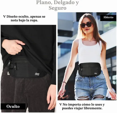 Vista 4 de MoKo Cinturón de dinero de viaje con bloqueo RFID, cartera oculta para Negro