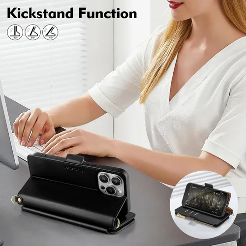 Vista 7 de Antsturdy Funda tipo cartera compatible con iPhone 12 Pro Max para mujeres y hombres, funda de piel sintética con bloqueo RFID, funda cruzada