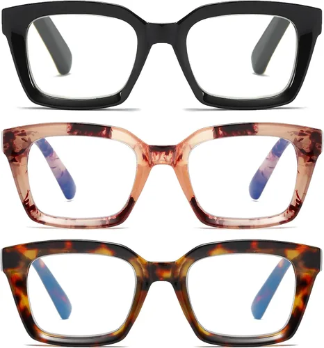 Vista 13 de 3 Pack Oversize Square Design Reading Glasses for Women, Blue Light Blocking Computer Reader