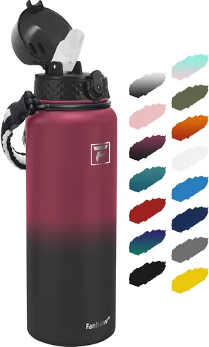 Vista 61 de Fanhaw Botella de agua aislada de acero inoxidable de 40 onzas con tapa con popote, botella deportiva extragrande a prueba de fugas para hombres