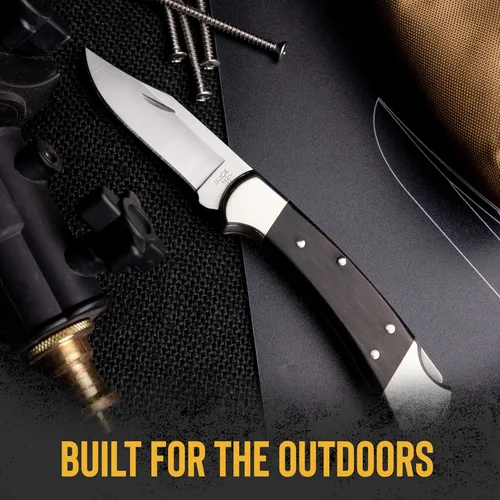 Vista 3 de Buck Knives Cuchillo de caza Ranger 112, hoja de 3 pulgadas, diseño de bloqueo, mango de ébano, refuerzos plateados, hoja de punta de clip de acero
