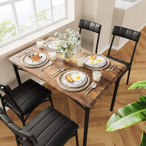 Vista 27 de GAOMON Juego de mesa de comedor para 4, mesa de cocina de 5 piezas y sillas para 4 con sillas tapizadas, juego de mesa de comedor rectangular, juego