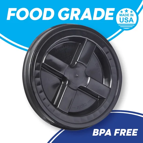 Vista 4 de Gamma Seal Tapas para cubos de 3.5, 5, 6 y 7 galones, paquete de 6 tapas negras Gamma - Tapas reutilizables de grado alimenticio sin BPA, fabricadas