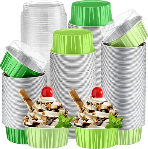 Vista 8 de Paquete de 200 forros de papel de aluminio para cupcakes con tapas, taza redonda de 5 onzas para hornear, recipiente desechable para Ramadán, Negro