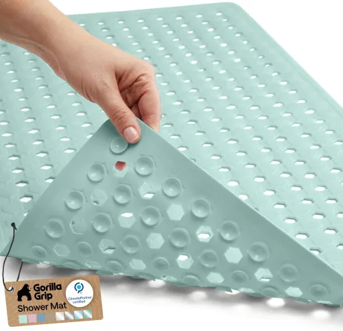 Vista 25 de GORILLA GRIP - Alfombrilla patentada para bañera y ducha, tapete lavable para el piso de la bañera, ventosas y orificios de drenaje para mantener