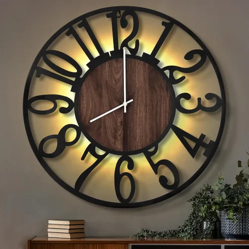 Vista 12 de LEIKE Relojes de pared grandes con luz nocturna operados con batería, silenciosos, sin tictac, modernos y rústicos, reloj de madera grande para sala