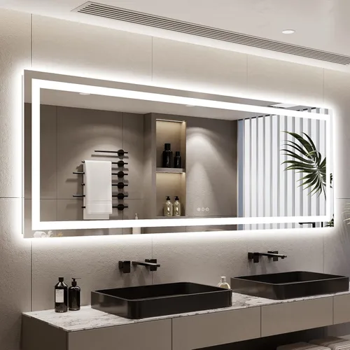 Vista 52 de Espejo de baño LED de 20 x 30 pulgadas con luces delanteras y retroiluminadas, espejo de tocador iluminado para pared de baño con 3