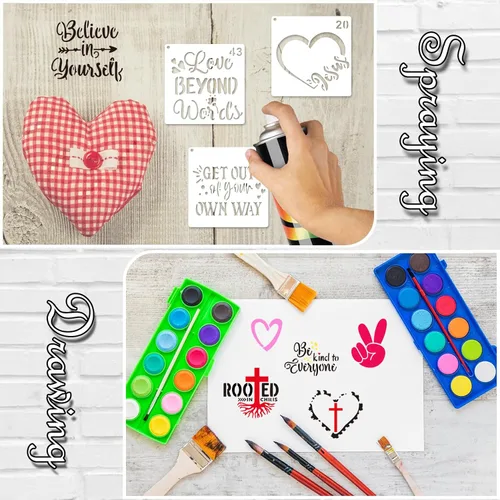 Vista 7 de Plantillas pequeñas de 3 pulgadas para pintar sobre madera, paredes, tarjetas, roca, portavasos, plantillas reutilizables para decoración de madera
