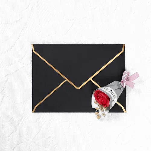 Vista 6 de Paquete de 100 sobres A7 de 5 x 7 sobres de tarjetas con solapa en V con borde dorado para oficina, tarjetas de regalo de boda, invitaciones