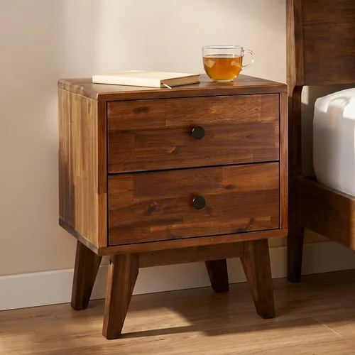 Vista 19 de Acacia Sofia - Mesita de noche con cajón, mesita de noche, mesa auxiliar de madera maciza con cajón y espacio de almacenamiento para dormitorio