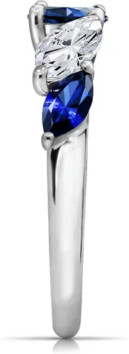 Vista 3 de Tienda Collection Platinum Plated Sterling Silver Marquise Created Sapphire 5-Stone Band Infinite Elements Cubic Zirconia Accents Ring
